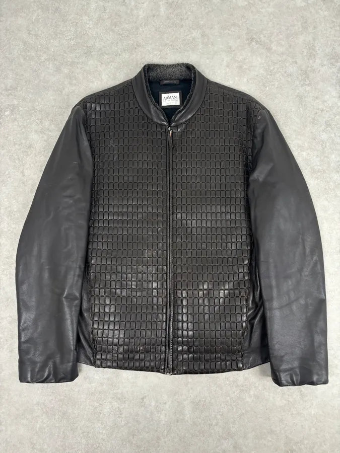 Armani Collezioni Brown Leather Quilted Bomber Jacket buXjaiO 0
