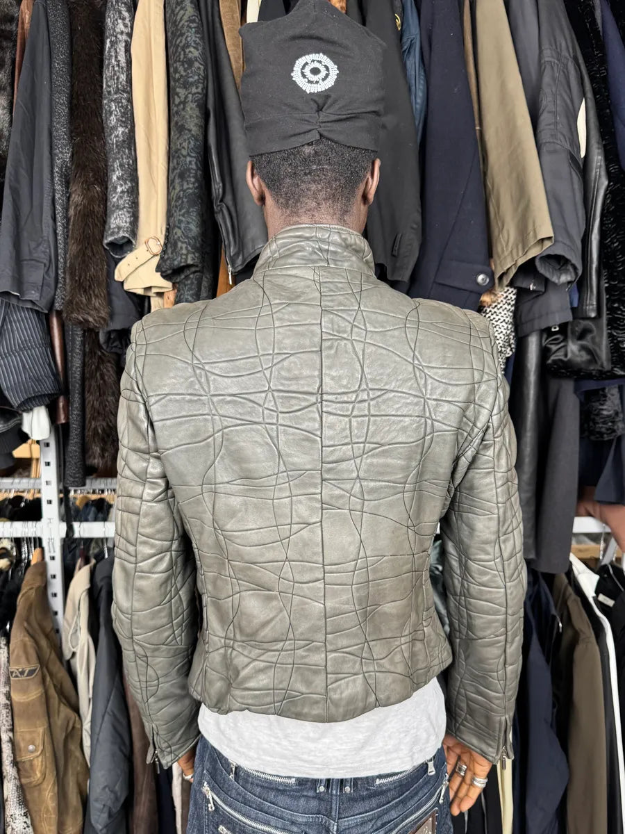 2000s Armani Collezioni Grey Geommetrical Biker Leather Jacket eWHVbSF 4