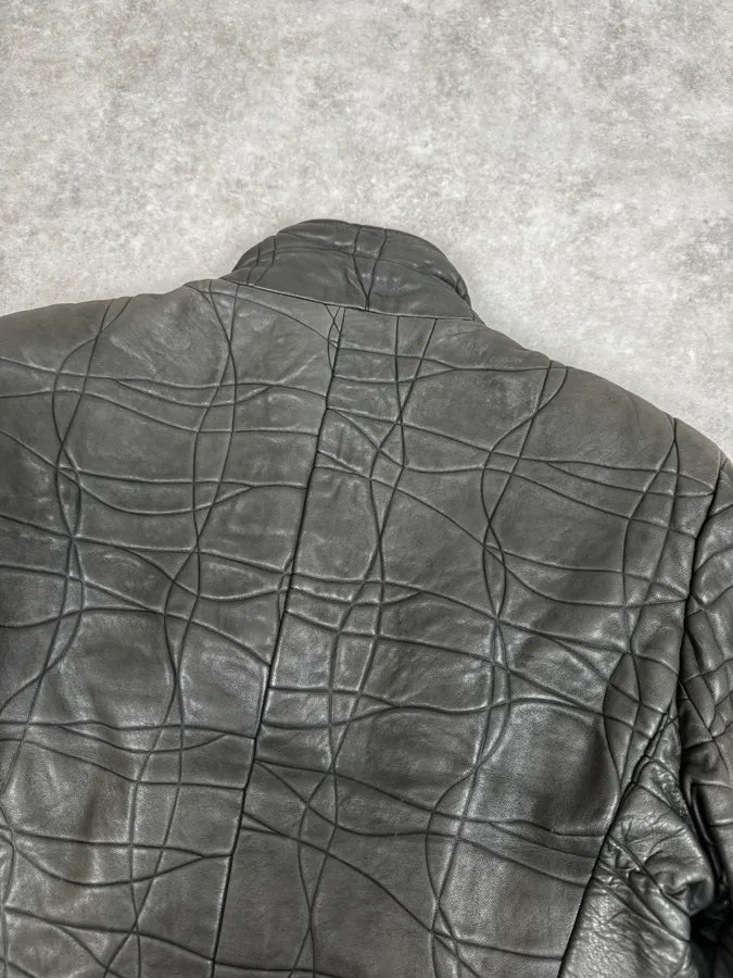2000s Armani Collezioni Grey Geommetrical Biker Leather Jacket eWHVbSF 5