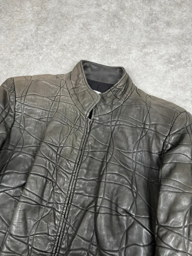 2000s Armani Collezioni Grey Geommetrical Biker Leather Jacket eWHVbSF 2