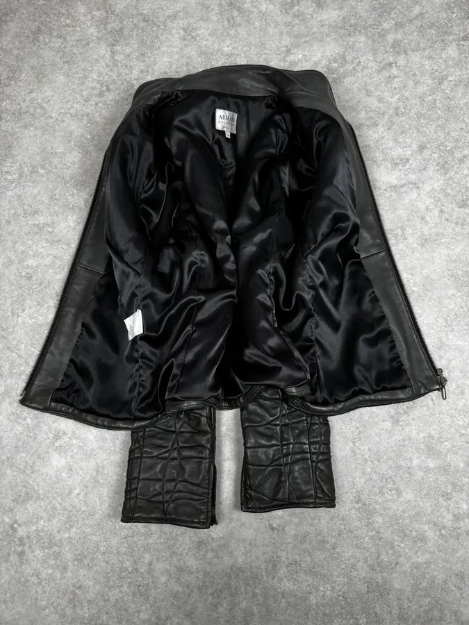 2000s Armani Collezioni Grey Geommetrical Biker Leather Jacket eWHVbSF 6