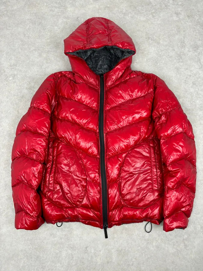 Armani Collezioni Grey Red Nylon Reversible Quilted Puffer Jacket pDsEeiv 0