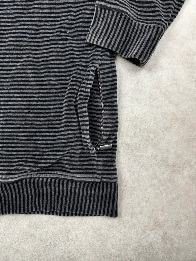 Armani Collezioni Grey Striped Velvet Zip-Up Sweater XHcsqYl 8