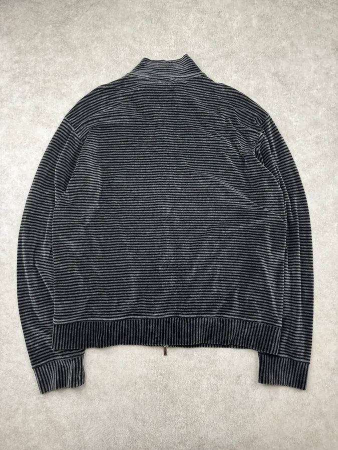 Armani Collezioni Grey Striped Velvet Zip-Up Sweater XHcsqYl 3