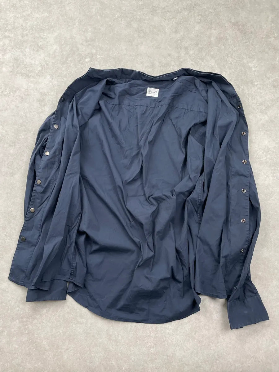 Armani Collezioni Navy Mao Layered Shirt JBCOfuF 7
