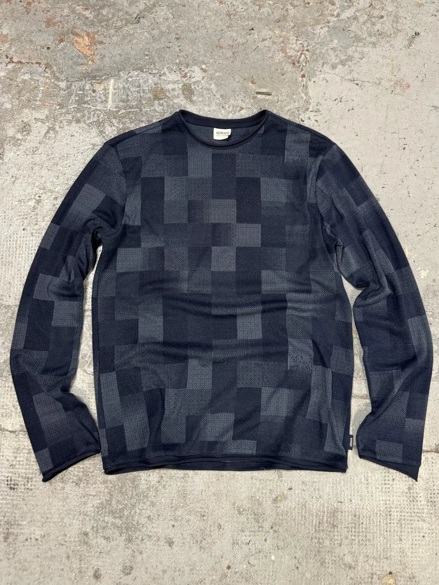 Armani Collezioni Navy Gradient Squared Longsleeves Sweater IBVUkYg 0