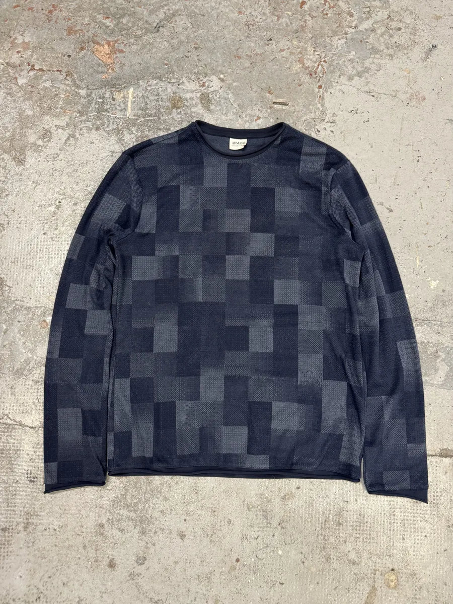 Armani Collezioni Navy Gradient Squared Longsleeves Sweater IBVUkYg 6