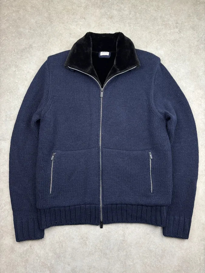 Armani Collezioni Navy Wool Zip-Up Cardigan UGpDElt 0