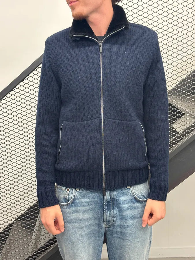 Armani Collezioni Navy Wool Zip-Up Cardigan UGpDElt 1