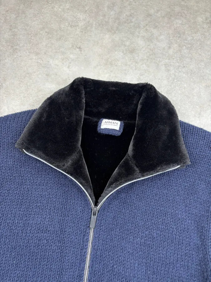 Armani Collezioni Navy Wool Zip-Up Cardigan UGpDElt 3