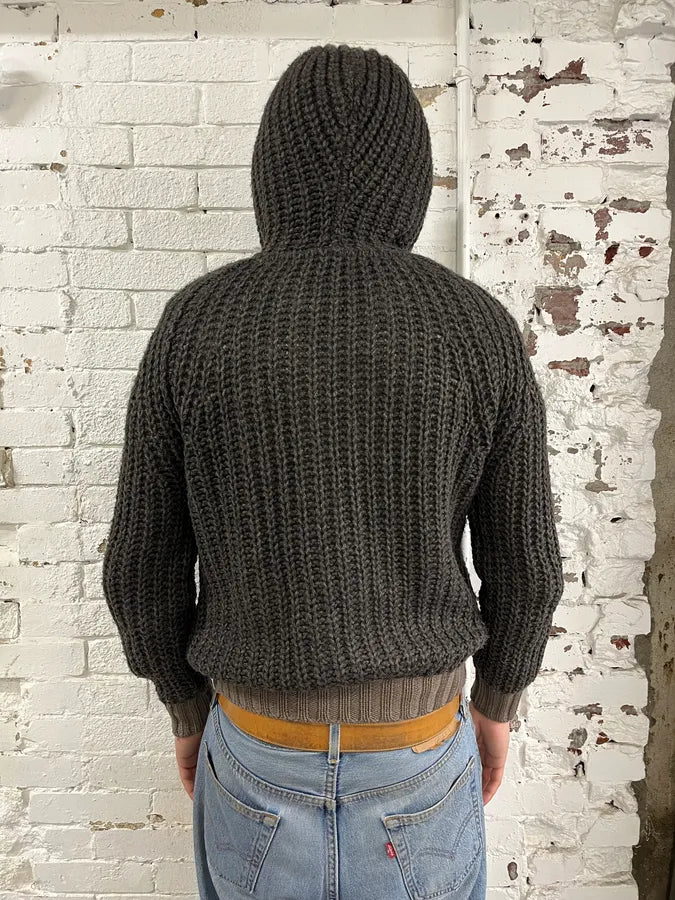 Armani Collezioni Wool Cable Knit Grey Zip-Up Hoodie IDrfVUQ 2