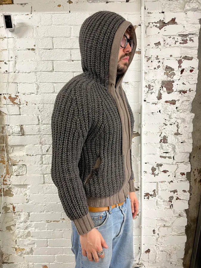 Armani Collezioni Wool Cable Knit Grey Zip-Up Hoodie IDrfVUQ 3