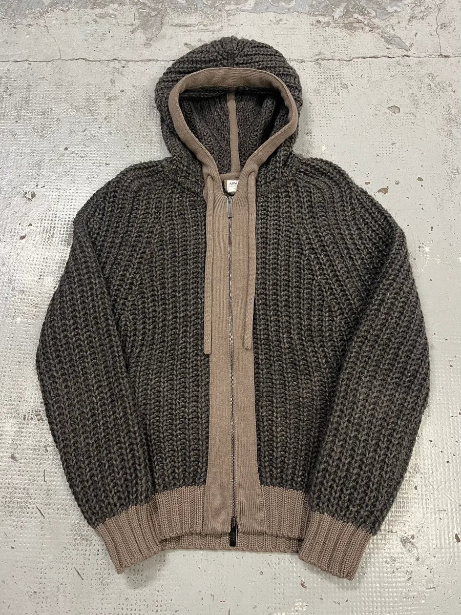 Armani Collezioni Wool Cable Knit Grey Zip-Up Hoodie IDrfVUQ 4