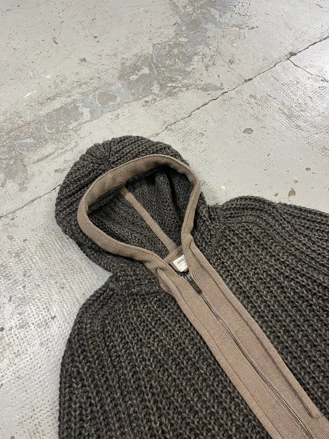 Armani Collezioni Wool Cable Knit Grey Zip-Up Hoodie IDrfVUQ 5