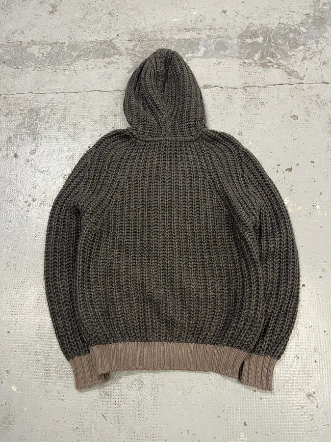 Armani Collezioni Wool Cable Knit Grey Zip-Up Hoodie IDrfVUQ 7