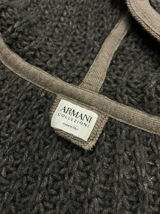Armani Collezioni Wool Cable Knit Grey Zip-Up Hoodie IDrfVUQ 9