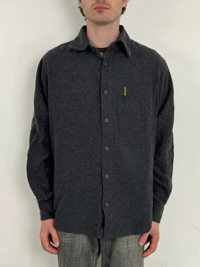 1990s Armani Dark Grey Minimalist Wool Blend Shirt TjHTVzO 1