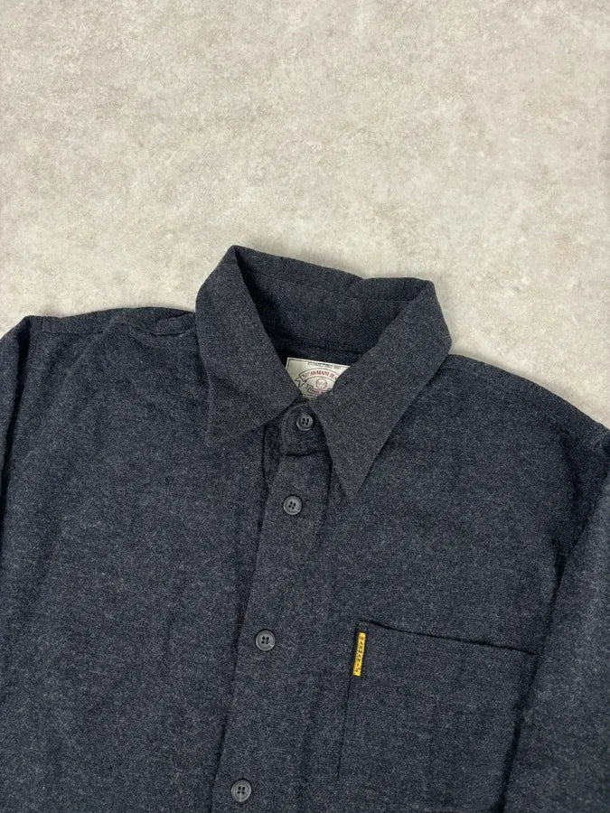 1990s Armani Dark Grey Minimalist Wool Blend Shirt TjHTVzO 3