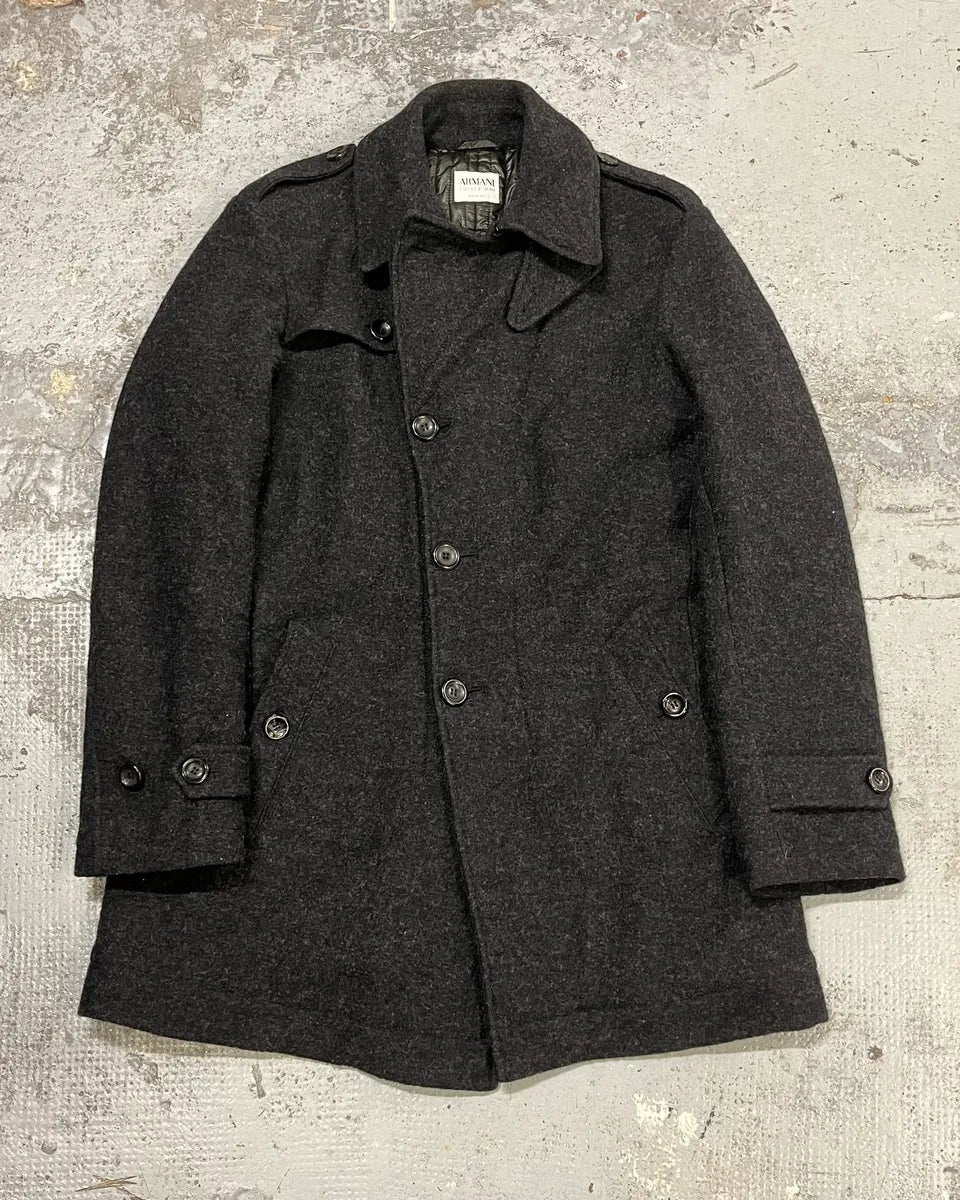 2000s Armani Dark Grey Wool Asymmetrical Lined Coat wYbjsxy 0