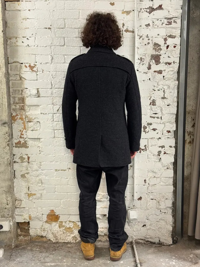 2000s Armani Dark Grey Wool Asymmetrical Lined Coat wYbjsxy 2