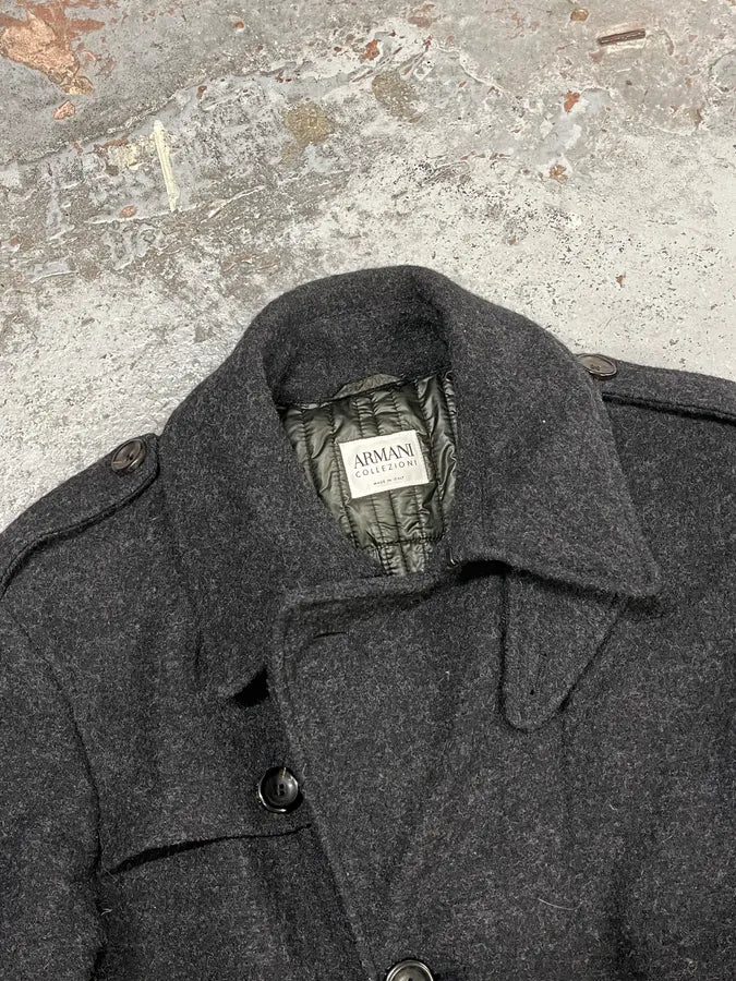 2000s Armani Dark Grey Wool Asymmetrical Lined Coat wYbjsxy 3