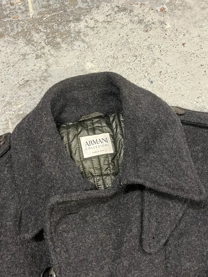 2000s Armani Dark Grey Wool Asymmetrical Lined Coat wYbjsxy 8