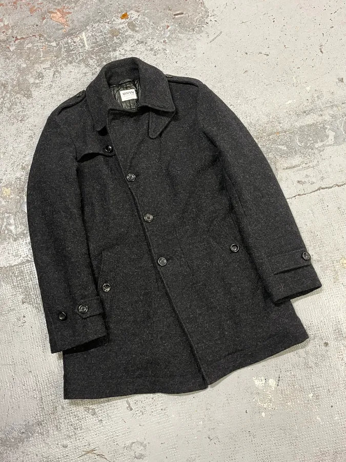 2000s Armani Dark Grey Wool Asymmetrical Lined Coat wYbjsxy 4
