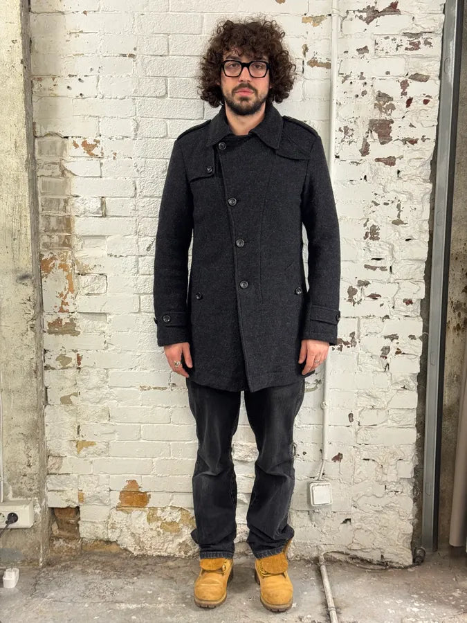 2000s Armani Dark Grey Wool Asymmetrical Lined Coat wYbjsxy 1