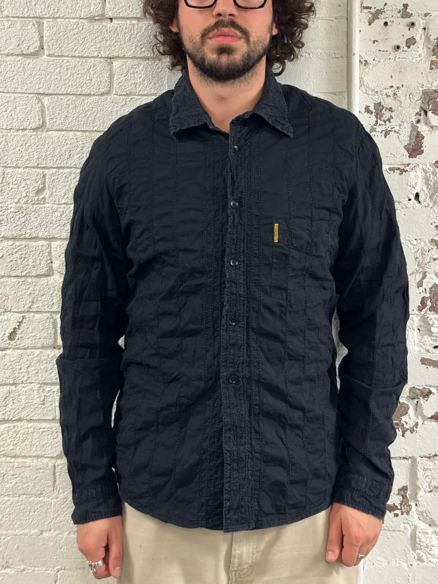 Armani Dark Navy Wrinkled Shirt nuaLYFU 0