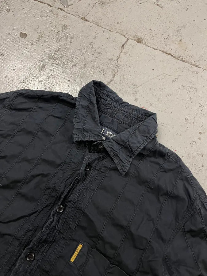 Armani Dark Navy Wrinkled Shirt nuaLYFU 5