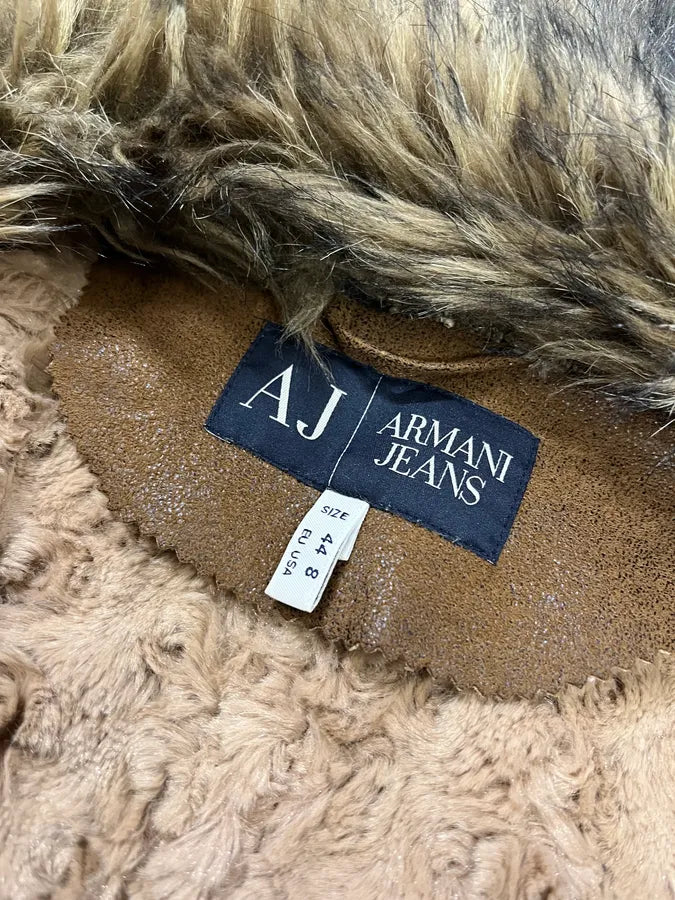 Armani Faux Fur Collar Brown Leather Jacket bqamdLx 10