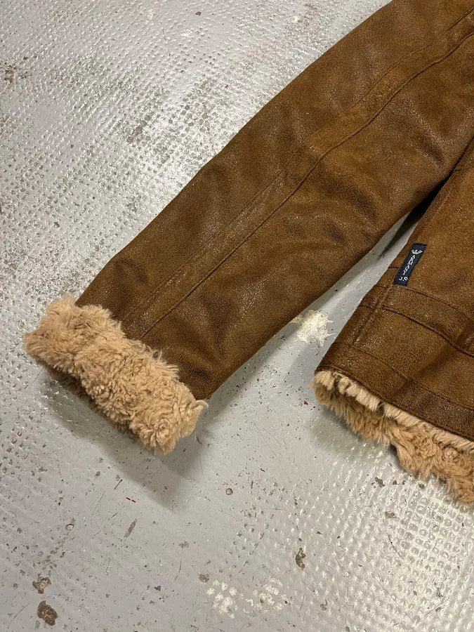 Armani Faux Fur Collar Brown Leather Jacket bqamdLx 7