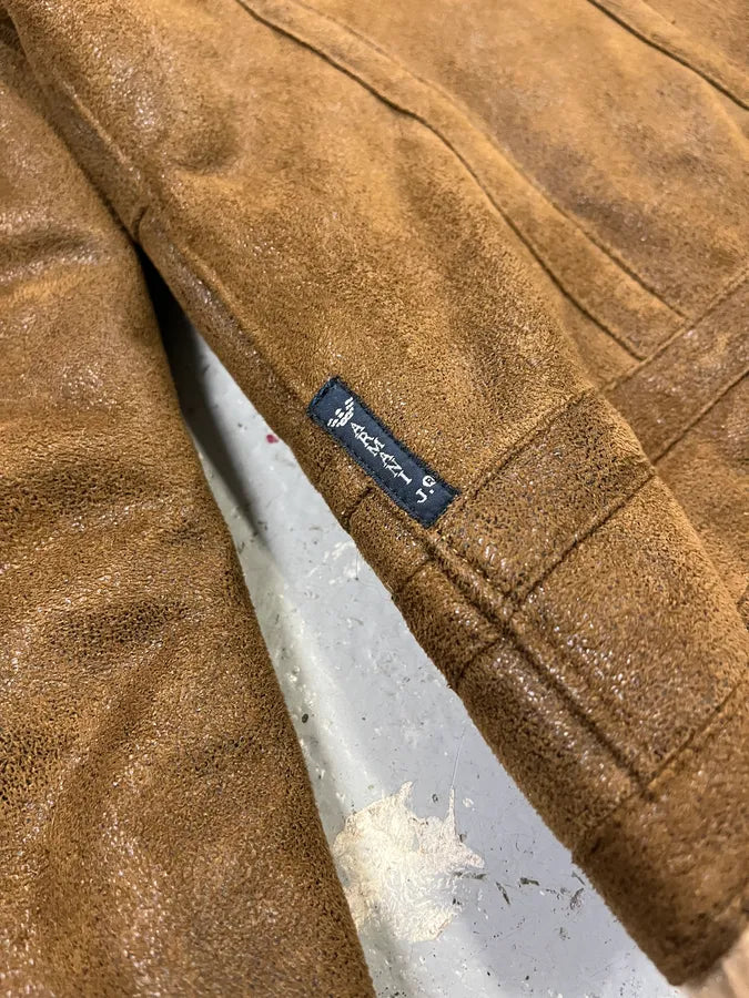 Armani Faux Fur Collar Brown Leather Jacket bqamdLx 8