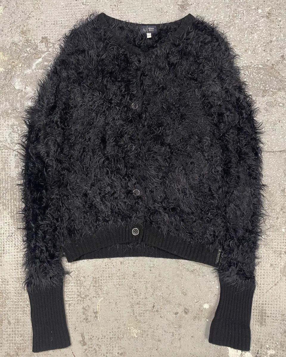 Armani Fur Effect Wool Dark Buttoned Longsleeves Cardigan (S) 0