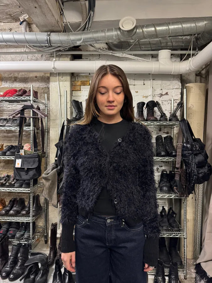 Armani Fur Effect Wool Dark Buttoned Longsleeves Cardigan (S) 1