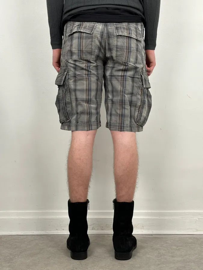 Armani Grey Cargo Checkered Plaid Shorts cVZGCYH 3