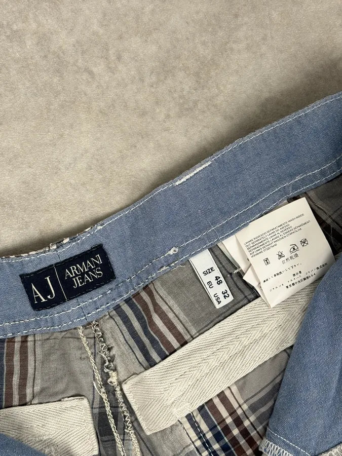 Armani Grey Cargo Checkered Plaid Shorts cVZGCYH 10