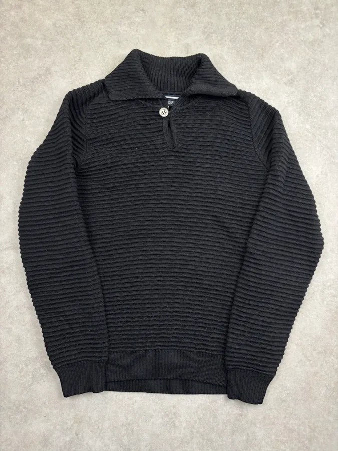 Armani Black Plissed Buttoned Sweater bgDYGrx 3