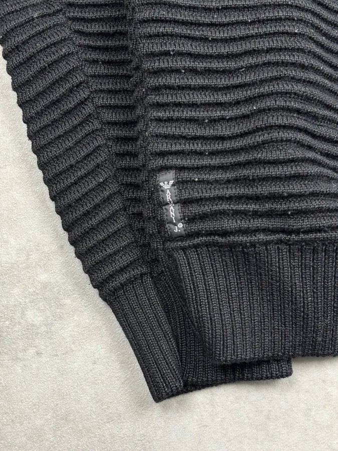 Armani Black Plissed Buttoned Sweater bgDYGrx 9