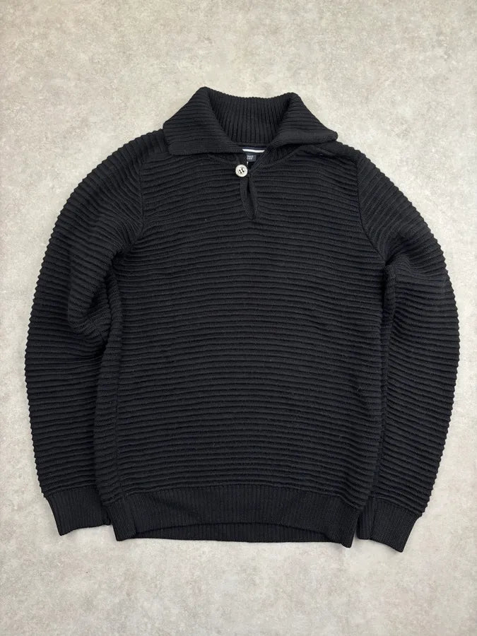 Armani Black Plissed Buttoned Sweater bgDYGrx 1