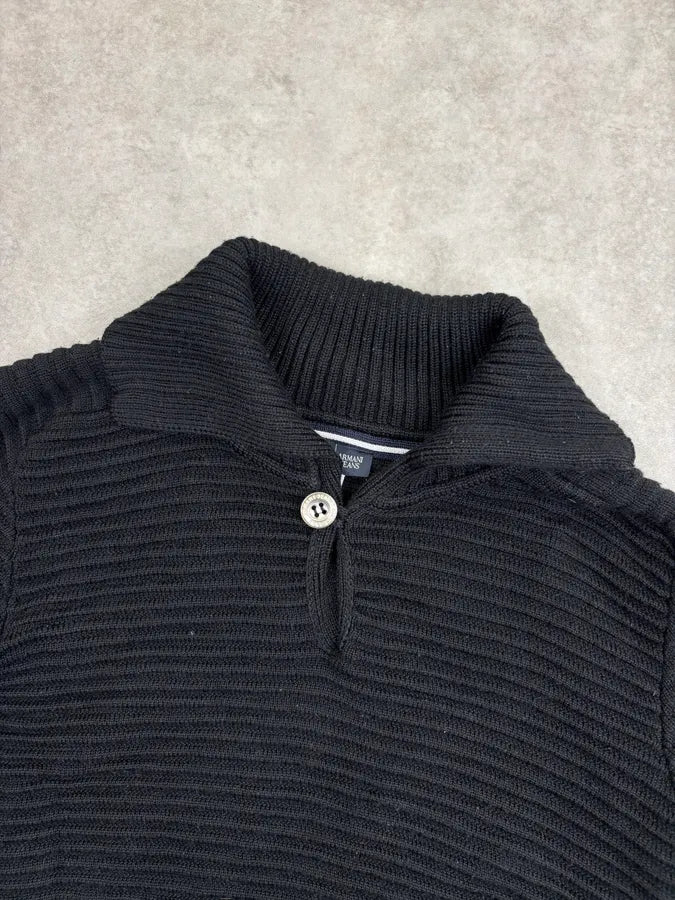 Armani Black Plissed Buttoned Sweater bgDYGrx 4