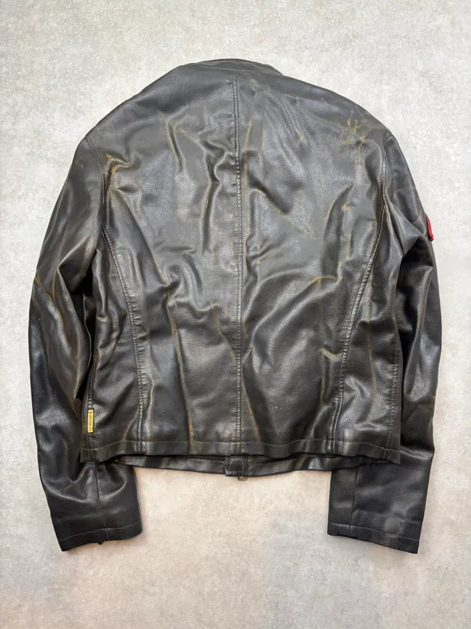 2000s Armani Brown Faded Leather Biker Jacket eIadgYD 4