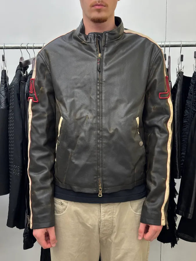 2000s Armani Brown Faded Leather Biker Jacket eIadgYD 0