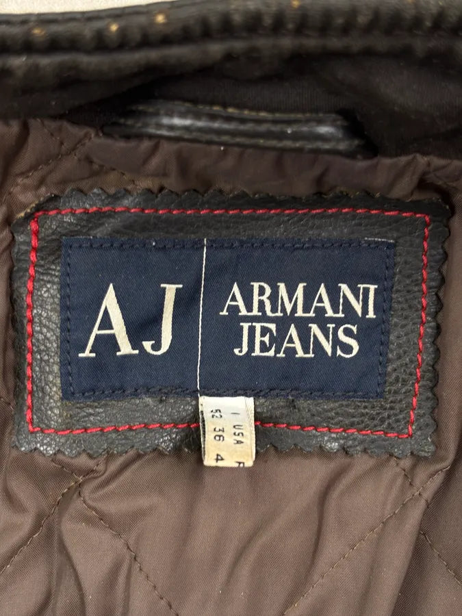 2000s Armani Brown Faded Leather Biker Jacket eIadgYD 9