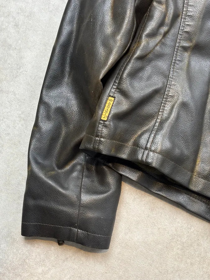 2000s Armani Brown Faded Leather Biker Jacket eIadgYD 8