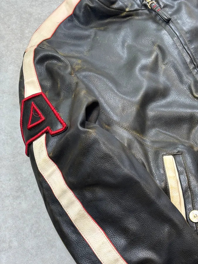 2000s Armani Brown Faded Leather Biker Jacket eIadgYD 7
