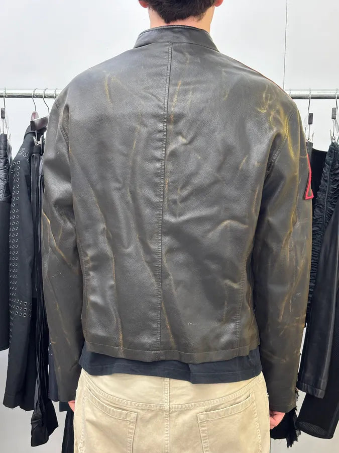 2000s Armani Brown Faded Leather Biker Jacket eIadgYD 1