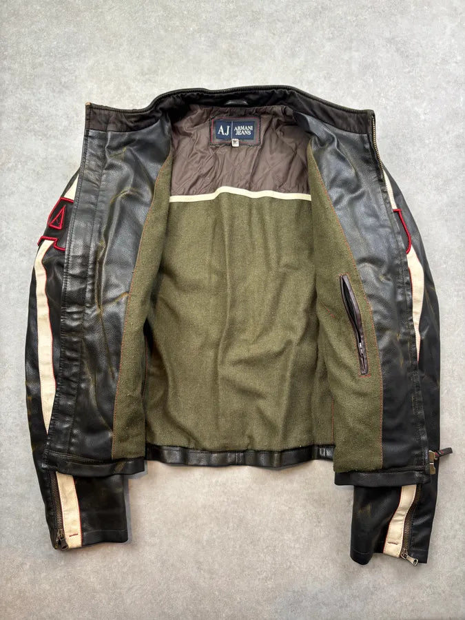 2000s Armani Brown Faded Leather Biker Jacket eIadgYD 6