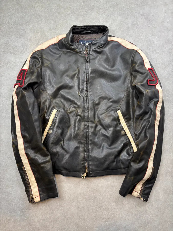 2000s Armani Brown Faded Leather Biker Jacket eIadgYD 2