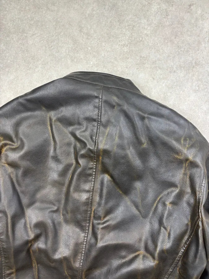 2000s Armani Brown Faded Leather Biker Jacket eIadgYD 5